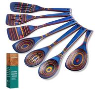 Wooden Spoons for Cooking, 7 Pcs Pakkawood Wooden Kitchen Cooking Spoon Utensil Tools Set Includes Spatula Corner Spoon Rice Paddle Friendly to Non-Stick Cookware by HOWHONG (Spectrum)