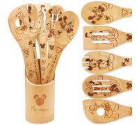 Wooden Spoons for Cooking, Bamboo Kitchen Cook Utensils Set, Housewarming Birthday Anniversary Present for Friend (6PCS)