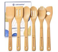Wooden Spoons for Cooking Bamboo Utensils Set (6 Pieces) - Essential Tools Wooden Spoons & Spatula for Everyday Stirring, Mixing, Flipping & Serving, Gentle on Nonstick Cookware