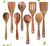 Wooden Spoons For Cooking Utensils Set by HXCO, Nonstick Teak Cooking Utensils Set, Kitchen Tools for Nonstick Cookware and Wok (8 Piece Set)