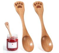 Wooden Spoons for Eating, 5.9in/15cm Cute Reusable Wooden Utensil Set Safe Paw Shaped Wood Small Spoon for Kitchen Office for Ice Cream Soup Desserts Cereal Honey Tea Coffee