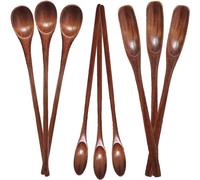 Wooden Spoons Long Handle Wooden Coffee Spoons Tea spoon Wooden Mixing Honey Spoon Handmade Wood Stirring Spoon for Kitchen Cooking Utensils(9PCS)