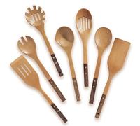 Wooden Spoons Set 7-Piece, Two-Tone Walnut & Beech Utensils, Elegant Non-Stick Kitchen Tools, Heat Resistant Cooking Gift Set with Pasta Spoon & Skimmer
