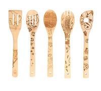 Wooden Spoons Set, Cooking Utensils Set, Personalized Graffiti Slotted Spoon with Scratch Resistant High Heat Resistance, 5 - Piece Kitchen Cooking Tools for Frying B