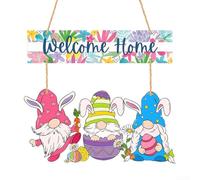 Wooden Springtime Welcome Sign with Gnome Design for Front Door Yard Garden Wall Window Seasonal Hanging Display