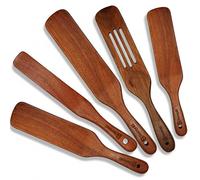 Wooden Spurtle Set - 5 Pcs Acacia Spurtle Spatula for Cooking - Natural Surtle Kitchen Tools for Nonstick Cookware, Salad Mixing, Serving & Stirring