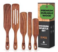 Wooden Spurtle Set, Teak Spurtles Kitchen Tools for Cooking, Wooden Set of 5, Non Stick Cookware Kitchen Tools for Serving, Stirring, Mixing, Scraping, Scooping