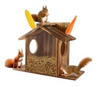 Wooden Squirrel Feeders House Large Capacity Squirrel Feeder Just for Squirrels Easy to Fill Chipmunk Feeding Station Squirrel Food Feeder for Corn Outside 32.5x12.5x21cm