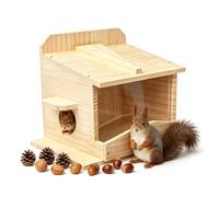 Wooden Squirrel House with Feeder & Acrylic Observation Window - Premium Solid Wood Chipmunk Nesting Box with Side Platform - Easy Mount for Tree, Backyard, Fence