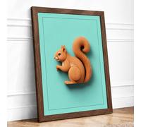 Wooden Squirrel Rustic Framed Wall Art Print A2 (59.4×42cm) Walnut, Wall Decor for Living Room, Bedroom, Office & Home, Ready to Hang, Art Gift