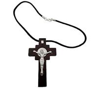 Wooden St Benedict Crucifix Charm 3.2X2.0INCH Car Rearview Mirror Rosary Blessing For Protection - Medalla de san benito Home and Door hanger - Wall Hanger Catholic Gifts - Llave de San Benito Gift,