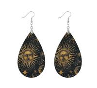 Wooden st patricks day earrings African wood hoop Ethnic Style dangle earrings for christmas Daily Wear & Gifts Mystic Golden Sun Moon Gothic leaf aretes vintage para mujer