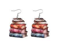Wooden Stackable Book Dangle Earrings Handmade Stack of Books Reading Earrings Graduation Back to School Jewelry for Women Librarian Teachers Appreciation Day Gifts, Wood, wood