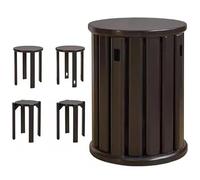 Wooden Stackable Stools Set of 4 with Solid Wood End Table - Multi-Functional Space-Saving Design for Living Room, Bedroom, Kitchen, Dining Room