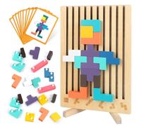 Wooden Stacking Puzzle Board, Montessori Brain Blocks for Kids 3-6 Years, Colored 3D Russian Block Game, Educational Teaser Jigsaw Toy for Boys & Girls, Fine Motor Skill
