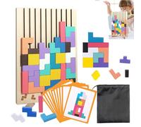 Wooden Stacking Puzzle Toy, 3D Montessori Wooden Stacking Puzzles Toy, Stress Relief Colorful Block Game with 10 Cards and Storage Bag for Adults and Kids