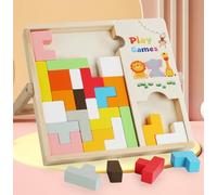 Wooden Stacking Puzzle Toy,A Brain Teasers Toy Tangram Jigsaw Puzzle Cards,Family Activity,Idea for Gift Educational Toys for Boys Geometric Builiding Toys for Kids and Adults (A)