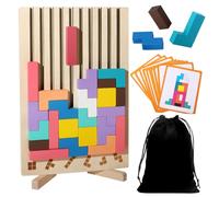 Wooden Stacking Puzzle Toy, HOVCEH 3D Wooden Tetris Puzzle for Kids, IQ Games Wood Puzzles Board Geometric Builiding Toys with 10 Cards for Improve Spatial Logic Thinking