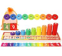 Wooden Stacking Rings and Counting Games with 45 Rings Number Blocks- Counting Ring Stacker-Wooden Sorting Counting toy for 3 years old Kids Maths Learning Montessori Materials