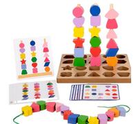 Wooden Stacking Toys | Educational Lacing Blocks - Sorting and Stacking Beads Shapes, For Ages 3 Years Old, Family, Kindergarten, School, Daycare, Travel, Holiday, Christmas, Birthday