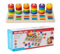 Wooden Stacking Toys, Social Teamwork Fun, 25x10x6.7cm, Color Sorter And Stacking Toy, Rainbow Rings Educational Games, Smooth Polished Build, For Preschool Home Travel Activity