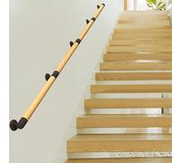 Wooden Staircase Banister Hand Rails 1FT~20FT, Indoors Stairs Handrail Non-Slip Outdoors Grab Rail with Wrought Iron Bracket, Stairs Railing Wall Mount(17ft/510cm)