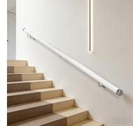 Wooden Staircase Handrail, Safe Indoor Wall Mounted Stairs Handrail, White Round Solid Wood Armrest with Stainless Steel Bracket, Suitable for Home Hospital Barrier Free Handrails (A, 50CM)