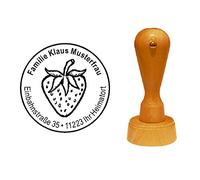 Wooden Stamp Rubber Stamps 'Strawberry' with Personalised Address - Fruit Garden Gardener Plant Flora Fauna