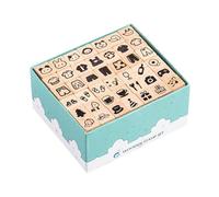 Wooden Stamps, Stamp Kit, Easy Grip Reusable Designs Safe Play Ink Compatible Compact Storage Clean Transfer Fun Learning, Scrapbook Supplies for Kids 2.95x2.56x1.46 Inches