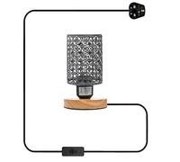 Wooden Stand Bedside Table Lamp Modern Round Nightstand Lamp with Solid Wood Desk Metal Barrel Cage with 3 Pin Plugin On/Off Switch Control Lamp for Bedroom (Brushed Silver)