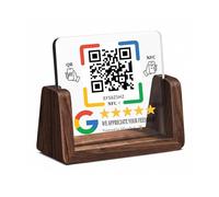 Wooden Stand with Clear Acrylic QR Code & NFC Sign for Google Reviews | Boost Customer Reviews with Instant Tap or Scan Access, Easy Setup, No App, No Monthly Fees, Perfect for Any Storefront