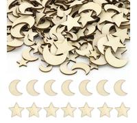 Wooden Star and Moon Eid Decorations, 200PCS Mixed Size Wood Star Moon Slices Embellishment for Crafting Wedding Party Scrapbook DIY Decoration A5MPXXYL