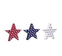 Wooden Star Decor Set of 3 Patriotic Home Decor for July 4th Veterans Day - Standing Table Signs Vintage Style 13x13cm