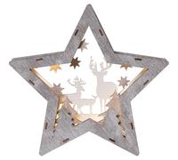 Wooden Star LED Christmas Scene Light Up Decoration Xmas battery powered