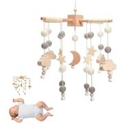 Wooden Star Moon Baby Crib Mobile, Soft Felt Hanging Mobile, Natural Nursery Decor for Newborn 0-12 Months, Gender Neutral Cot Mobile (Grey)