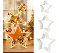 Wooden Star Shaped Ornaments For Home Decoration With Layered Size Set Enhances Seasonal Ambiance And Interior Appeal