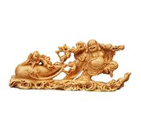 Wooden Statue Ornament Feng Shui Laughing Buddha Bag Prosperity Sculpture Figurines Best Decoration Gift,Large