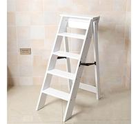 Wooden Step Ladder Chair Household White Wood Ladder Chair Rack Folding Ladder Stools Multifunction Bookshelf Plant Stand Indoor Climb Stepladder for Kitchen Office Library