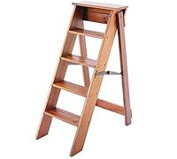 Wooden Step Ladders Folding Stool 5-Steps, Multifunction Climb Ladder Shelf,for Kitchen/Office/Library Stepladder Maximum Load 150kg (Wood Color)