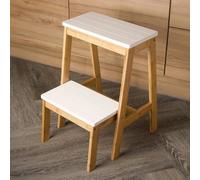 Wooden Step Stool 2 Step, Lightweight Step Stool with Widened Platform Folding Foldable Foldaway Household Step-Ladder for Kitchen Wood Finish