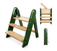 Wooden Step Stool for Kids, 3-Step Foldable Step Stools, Learning Tower with Handles for Potty Training, Toddler Toilet Step for Bathroom Sink, Kitchen, Bedroom, Safe and Sturdy, Green