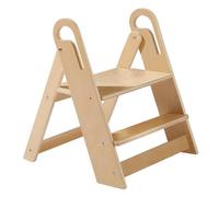 Wooden Step Stool for Toilet, 2-Step Toddler Stool with Handles, Foldable Kids Step Stool for Potty Training, Sturdy Child Stepping Stool for Bathroom Sink, Kitchen Counter and Bedroom, Natural