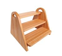 Wooden Step Stool Heavy Duty Footstool 2-Step Stool With Built-in Handle, Wooden Stepping Stool 3-step Ladder Foot Rest For Bathroom, Bedroom, Kitchen(43x37.6x38cm)