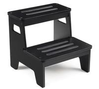 Wooden Step Stools, Heavy Duty Bamboo 2-Step Stepping Stools, 250lbs Load Capacity, DIY Non-Slip Surface and Handles, for High Bed, Bathroom, Toilet, Kitchen, RV, Black