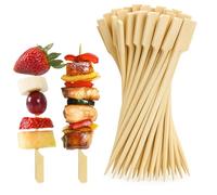 Wooden Sticks 12cm Bamboo Skewers for Barbecues Fruit Kababs Charcuterie Accessories Burgers Cocktails Buffets Party Home and Kitchen (100)