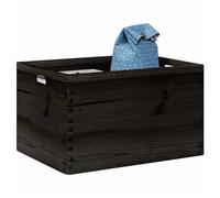 Wooden Storage Box 40x30x23 cm Solid Pine Unfinished Hinged Lid Black Rustic XL