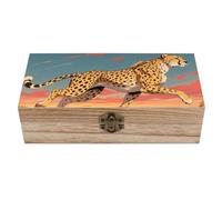 Wooden Storage Box, African Cheetah Decorative Trunk for Keepsakes, Rustic Farmhouse Decorative Boxes with Hinged Lid, Small Jewelry Treasure Chest for Crafts DIY Storage
