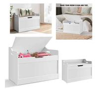 Wooden Storage Box Bench, 2-In-1 Toy And Blanket Storage, Large Capacity, Safety Hinges