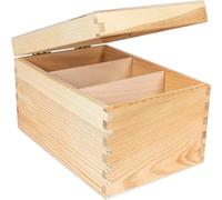 Wooden Storage Box for CD & DVD | 16 x 24 x 14 cm | 3 Compartments | Unpainted