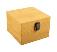 Wooden Storage Box Handmade from Pine Wood Rectangular Flip Design with Retro Metal Lock Large Capacity Solid Wood Craft Case (S：14.5 * 14.5 * 10cm)